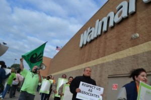 Walmart workers on strike in the Dallas area.